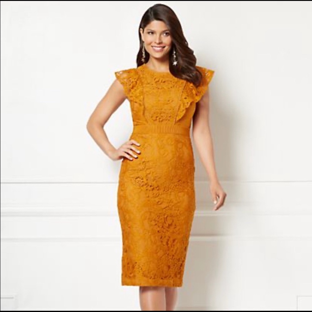 Gold NY&Co Eva Mendes Collection Lace Sheath Dress Womens Size 10